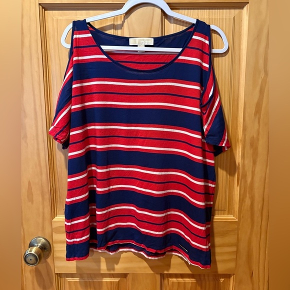 Michael Kors Tops - MICHAEL Michael Kors red, white, and navy blue striped cold-shoulder top XL